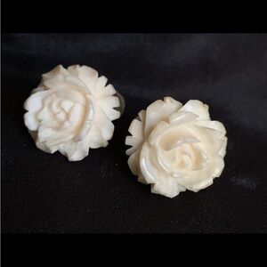 Vintage Carved Rose Flower Screw Back Earrings by Lisner (approx. 5/8" wide)